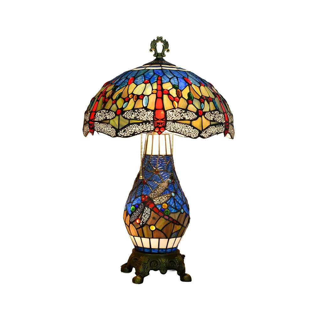 LIVARA Glass Table Lamp - High-Temperature Glass Shade, Alloy Base, Adjustable Height, Metal Pull-Chain Switch - Blue