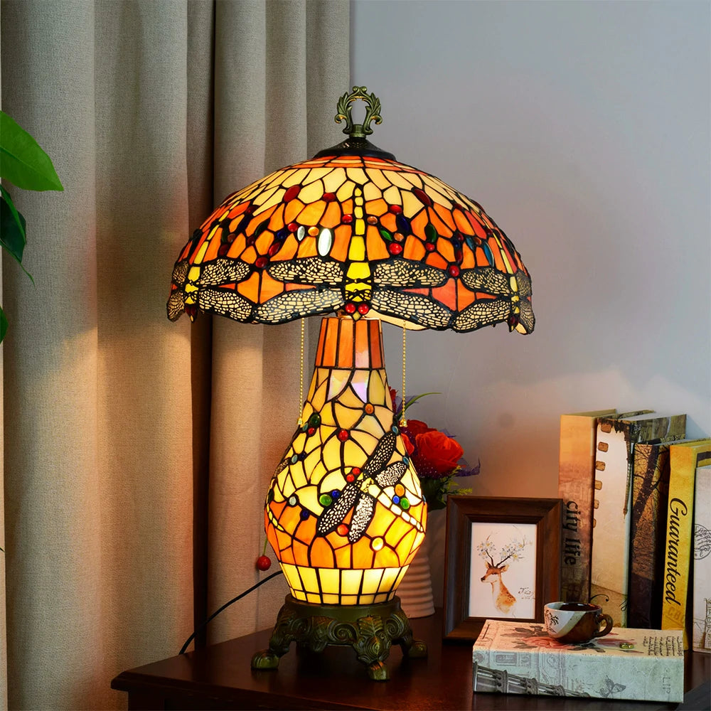 LIVARA Glass Table Lamp - High-Temperature Glass Shade, Alloy Base, Adjustable Height, Metal Pull-Chain Switch - Red