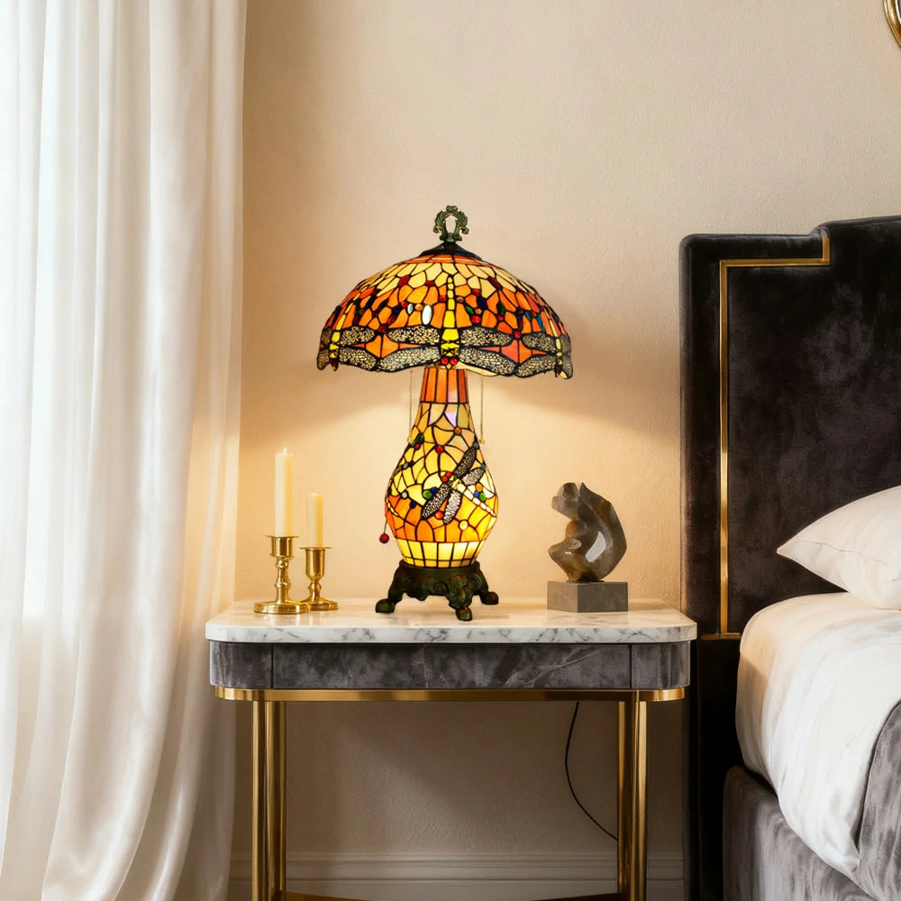 LIVARA Glass Table Lamp - High-Temperature Glass Shade, Alloy Base, Adjustable Height, Metal Pull-Chain Switch - Red