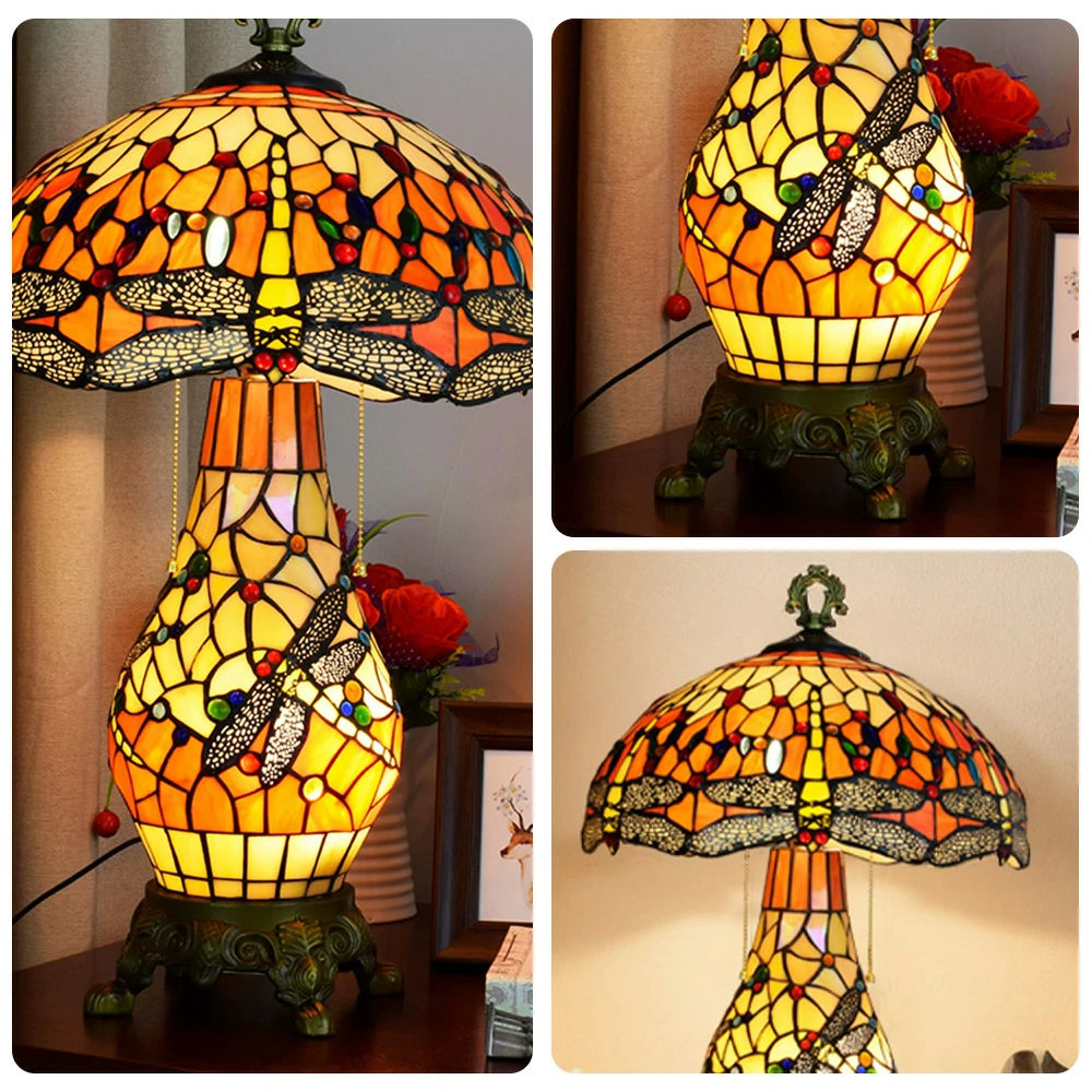 LIVARA Glass Table Lamp - High-Temperature Glass Shade, Alloy Base, Adjustable Height, Metal Pull-Chain Switch - Red