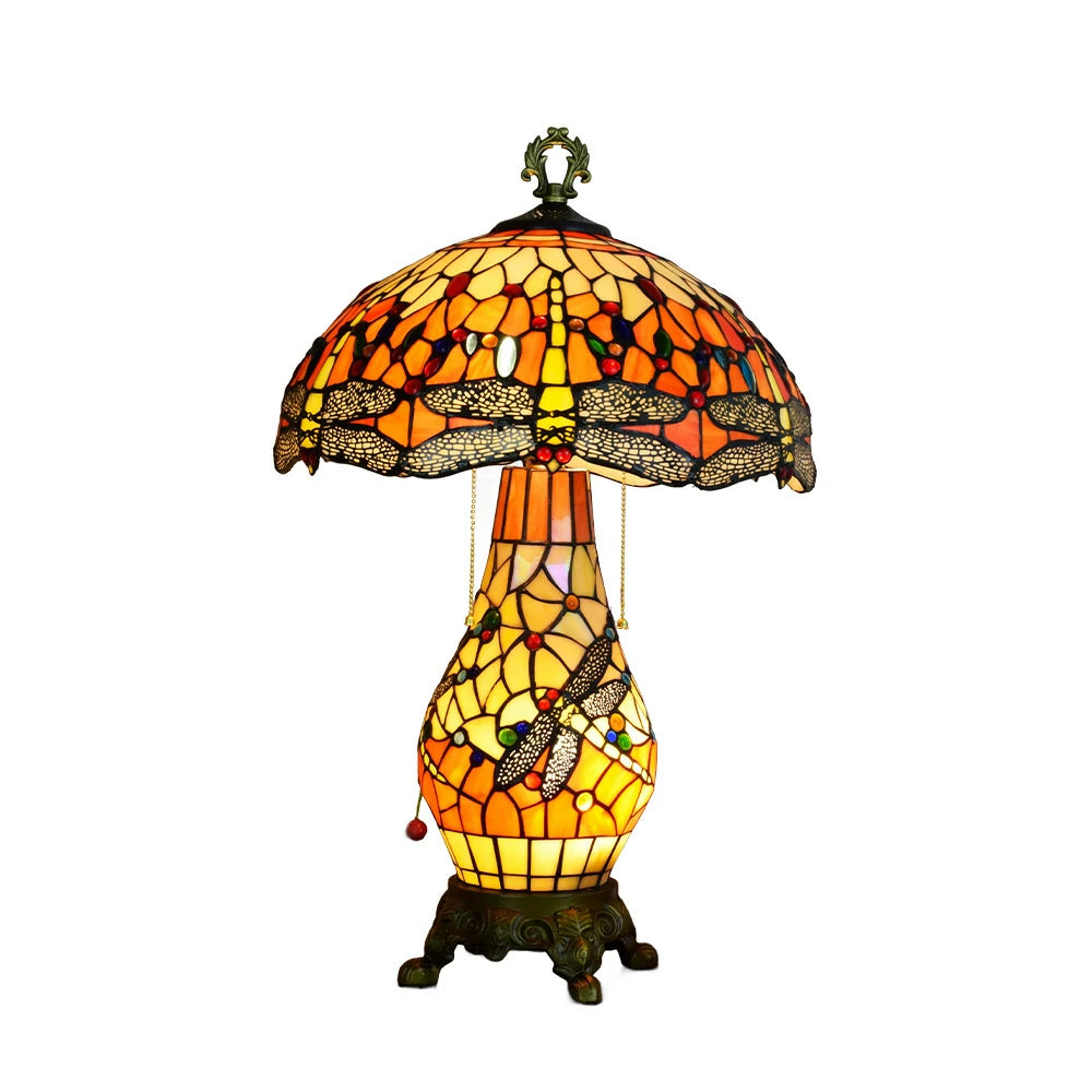 LIVARA Glass Table Lamp - High-Temperature Glass Shade, Alloy Base, Adjustable Height, Metal Pull-Chain Switch - Red