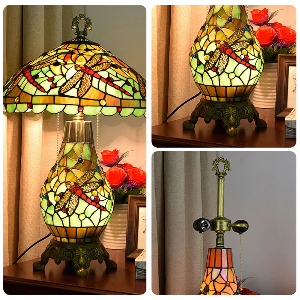 LIVARA Glass Table Lamp - High-Temperature Glass Shade, Alloy Base, Adjustable Height, Metal Pull-Chain Switch - Green