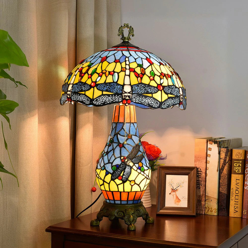 LIVARA Glass Table Lamp - High-Temperature Glass Shade, Alloy Base, Adjustable Height, Metal Pull-Chain Switch - Yellow