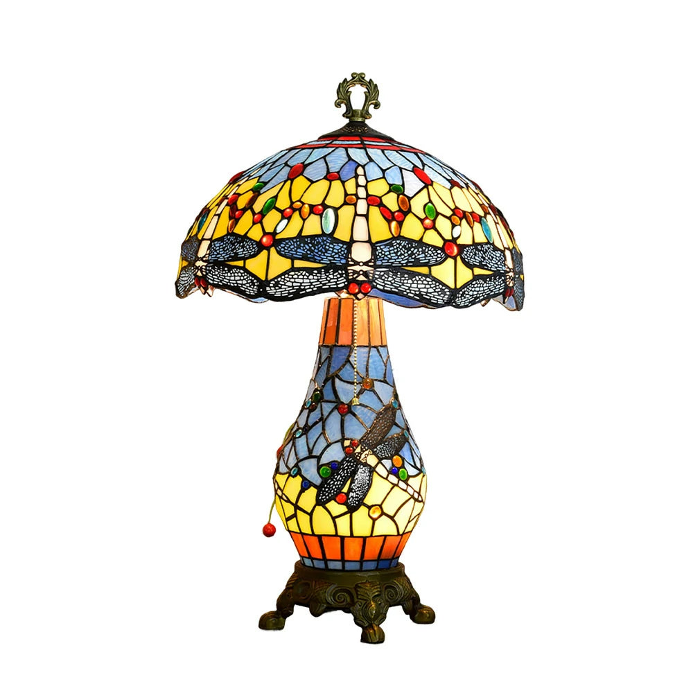 LIVARA Glass Table Lamp - High-Temperature Glass Shade, Alloy Base, Adjustable Height, Metal Pull-Chain Switch - Yellow