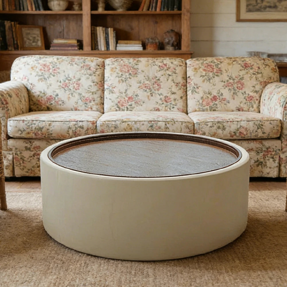 LIVARA Round Storage Coffee Table Hidden Storage Smooth Curved Design Modern Minimal Style - White