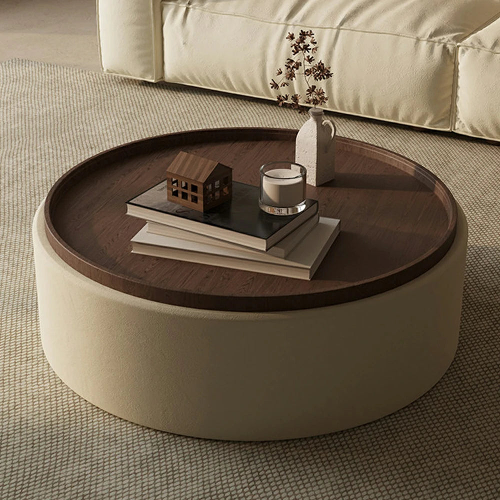 LIVARA Round Storage Coffee Table Hidden Storage Smooth Curved Design Modern Minimal Style - White
