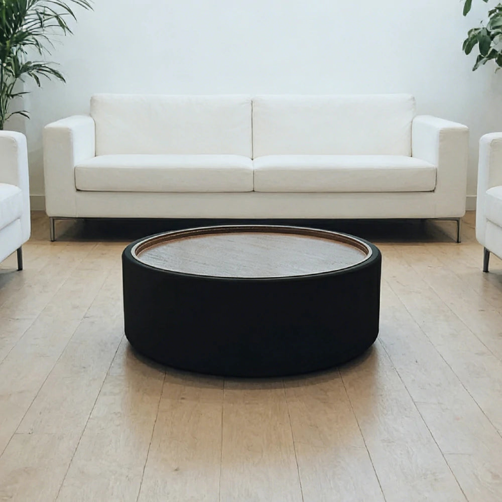 LIVARA Round Storage Coffee Table Hidden Storage Smooth Curved Design Modern Minimal Style - Black