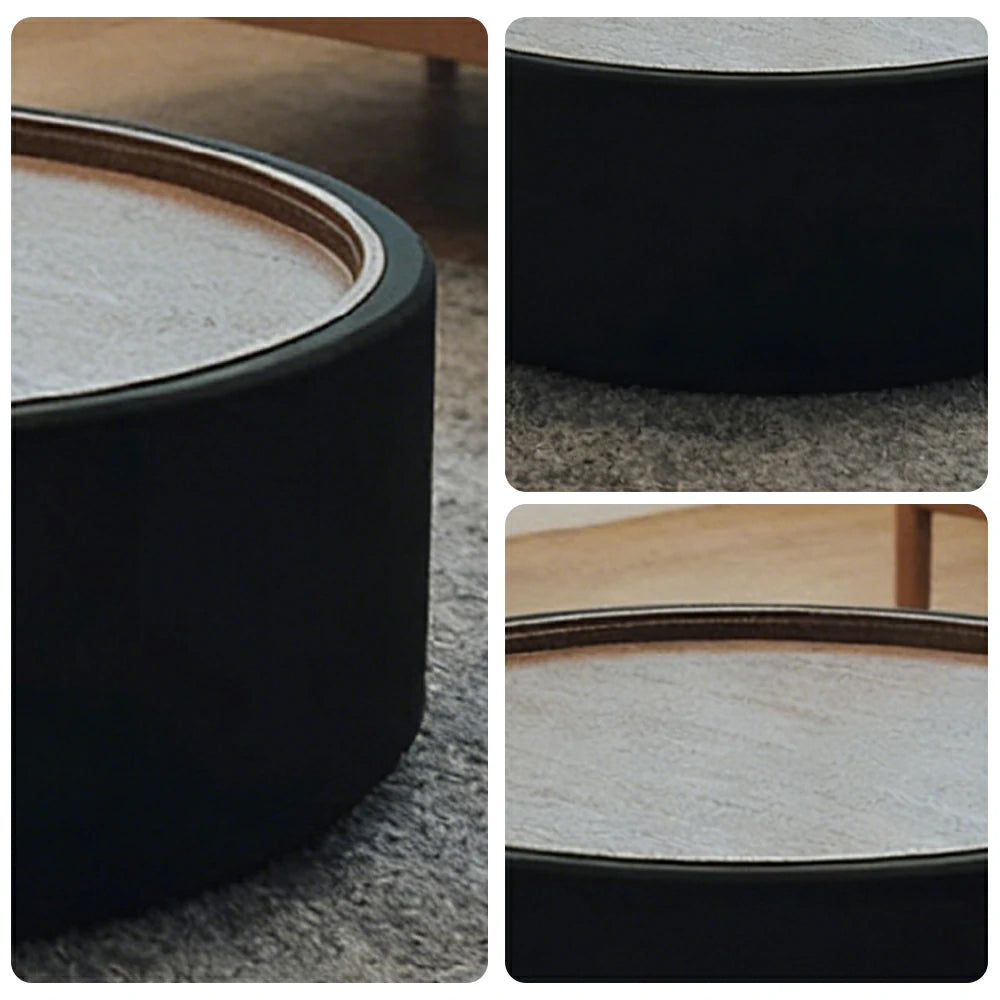 LIVARA Round Storage Coffee Table Hidden Storage Smooth Curved Design Modern Minimal Style - Black