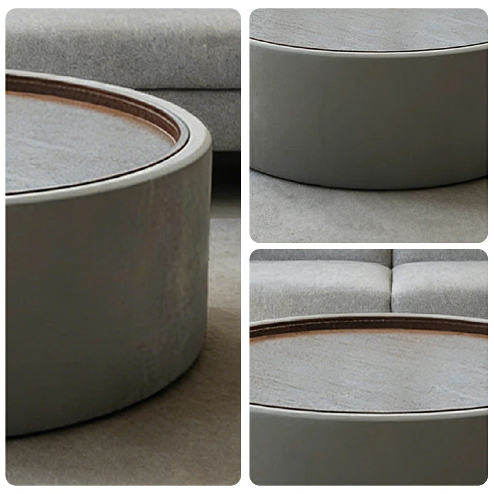 LIVARA Round Storage Coffee Table Hidden Storage Smooth Curved Design Modern Minimal Style - Grey