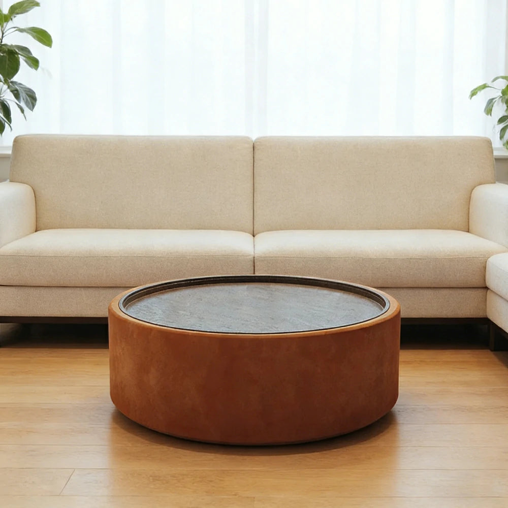 LIVARA Round Storage Coffee Table Hidden Storage Smooth Curved Design Modern Minimal Style - Orange