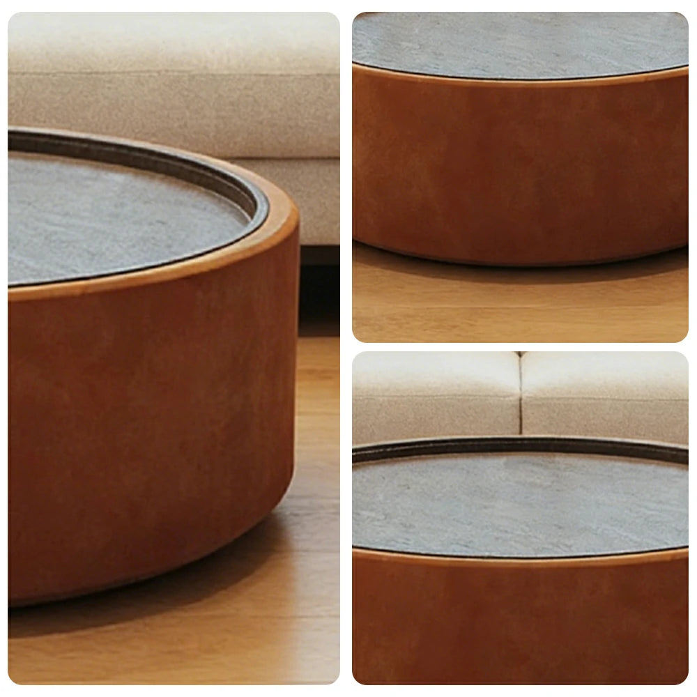 LIVARA Round Storage Coffee Table Hidden Storage Smooth Curved Design Modern Minimal Style - Orange