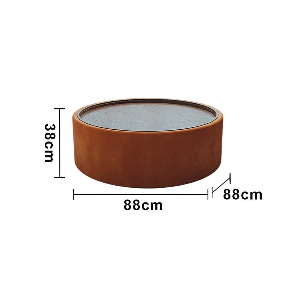 LIVARA Round Storage Coffee Table Hidden Storage Smooth Curved Design Modern Minimal Style - Orange