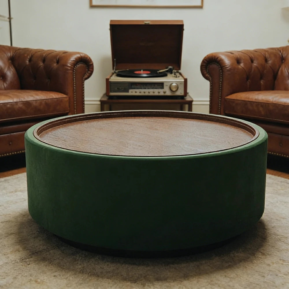 LIVARA Round Storage Coffee Table Hidden Storage Smooth Curved Design Modern Minimal Style - Green