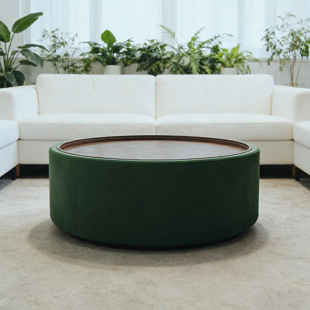 LIVARA Round Storage Coffee Table Hidden Storage Smooth Curved Design Modern Minimal Style - Green