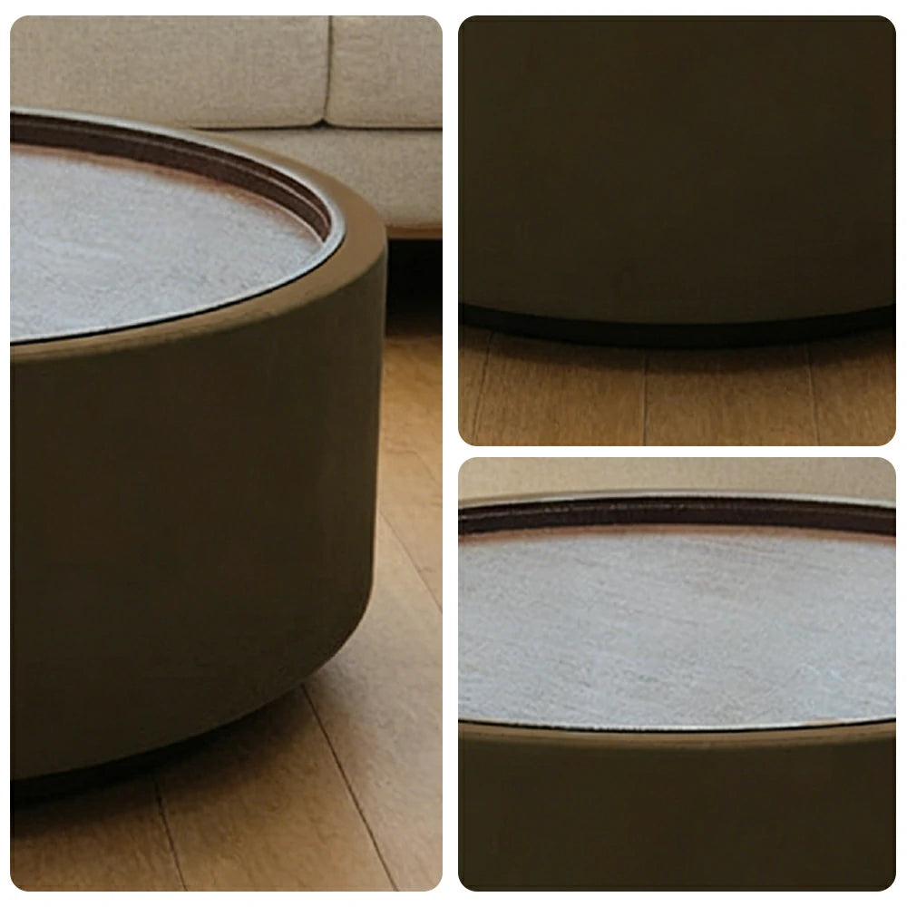 LIVARA Round Storage Coffee Table Hidden Storage Smooth Curved Design Modern Minimal Style - Brown