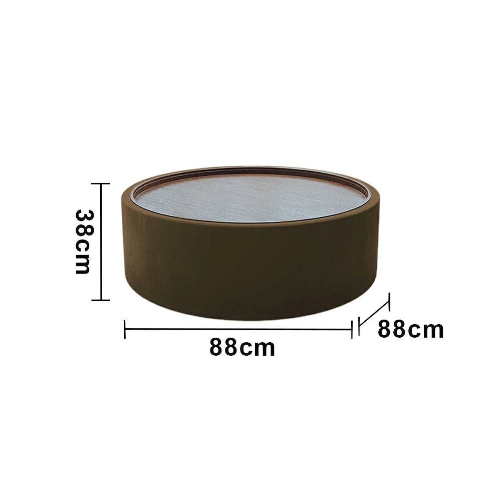 LIVARA Round Storage Coffee Table Hidden Storage Smooth Curved Design Modern Minimal Style - Brown