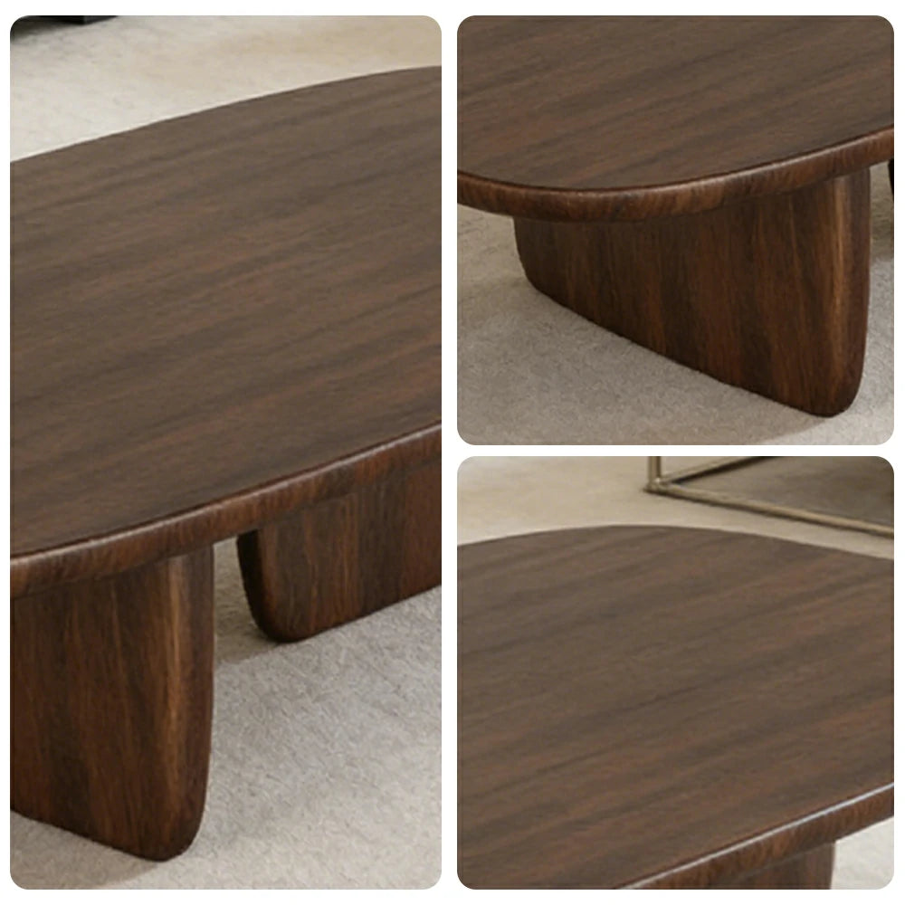 LIVARA Solid Wood Coffee Table - Sculptural Low Profile Design, Smooth Rounded Edges, Stable Wide Base, Modern Minimal Style - Walnut