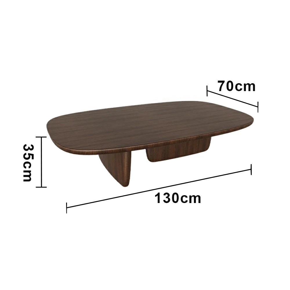 LIVARA Solid Wood Coffee Table - Sculptural Low Profile Design, Smooth Rounded Edges, Stable Wide Base, Modern Minimal Style - Walnut