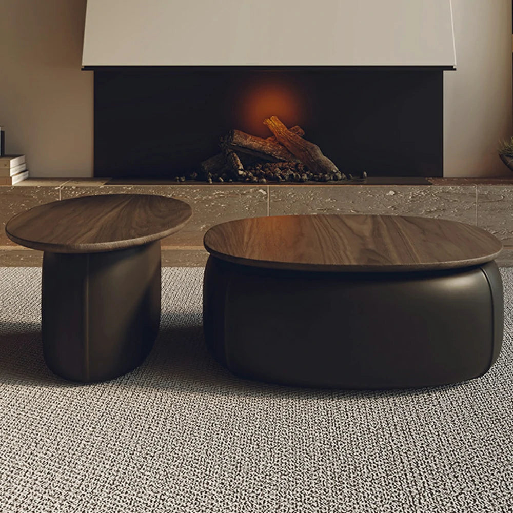 LIVARA Modular Coffee Table Set - Sculptural Rounded Design, Low Profile Stability, Premium Upholstered Base, Modern Minimal Style - Black Nappa Leather