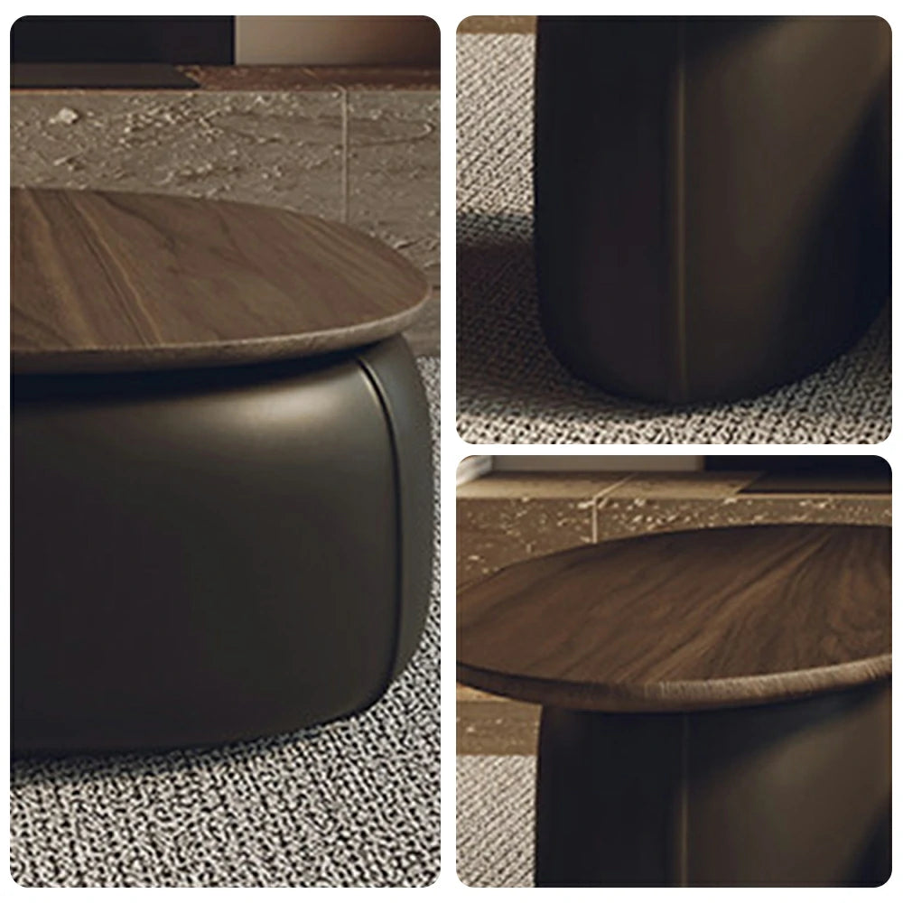 LIVARA Modular Coffee Table Set - Sculptural Rounded Design, Low Profile Stability, Premium Upholstered Base, Modern Minimal Style - Black Nappa Leather