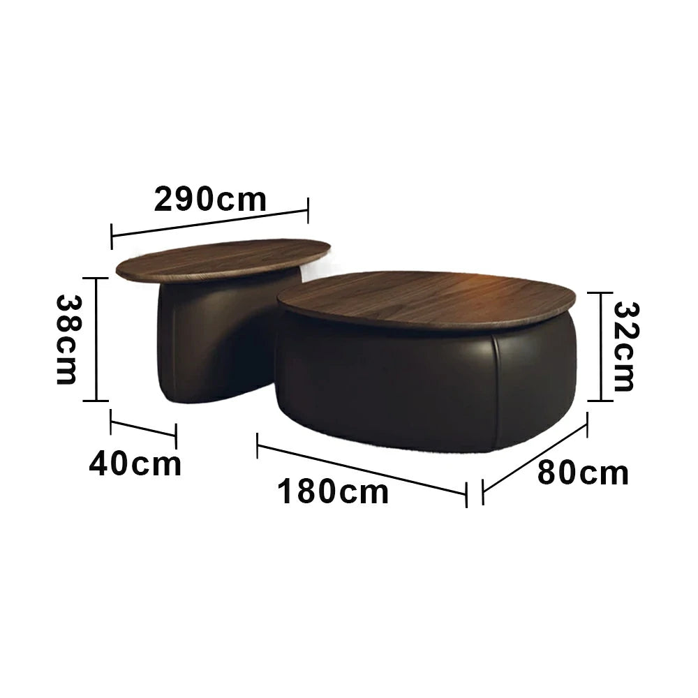 LIVARA Modular Coffee Table Set - Sculptural Rounded Design, Low Profile Stability, Premium Upholstered Base, Modern Minimal Style - Black Nappa Leather