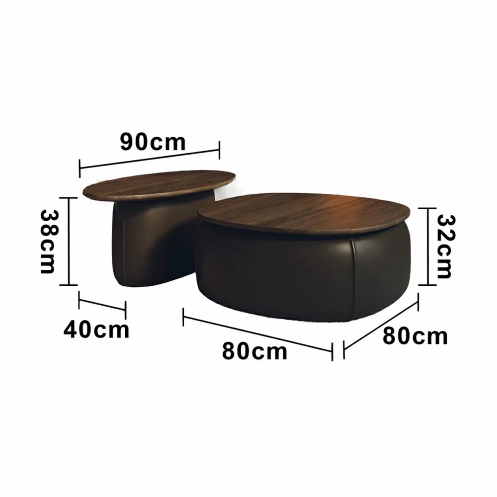 LIVARA Modular Coffee Table Set - Sculptural Rounded Design, Low Profile Stability, Premium Upholstered Base, Modern Minimal Style - Black Nappa Leather