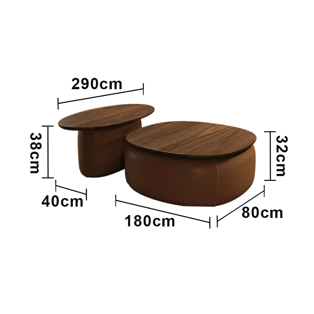 LIVARA Modular Coffee Table Set - Sculptural Rounded Design, Low Profile Stability, Premium Upholstered Base, Modern Minimal Style - Brown Nappa Leather