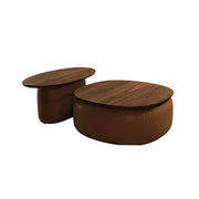 LIVARA Modular Coffee Table Set - Sculptural Rounded Design, Low Profile Stability, Premium Upholstered Base, Modern Minimal Style - Brown Nappa Leather