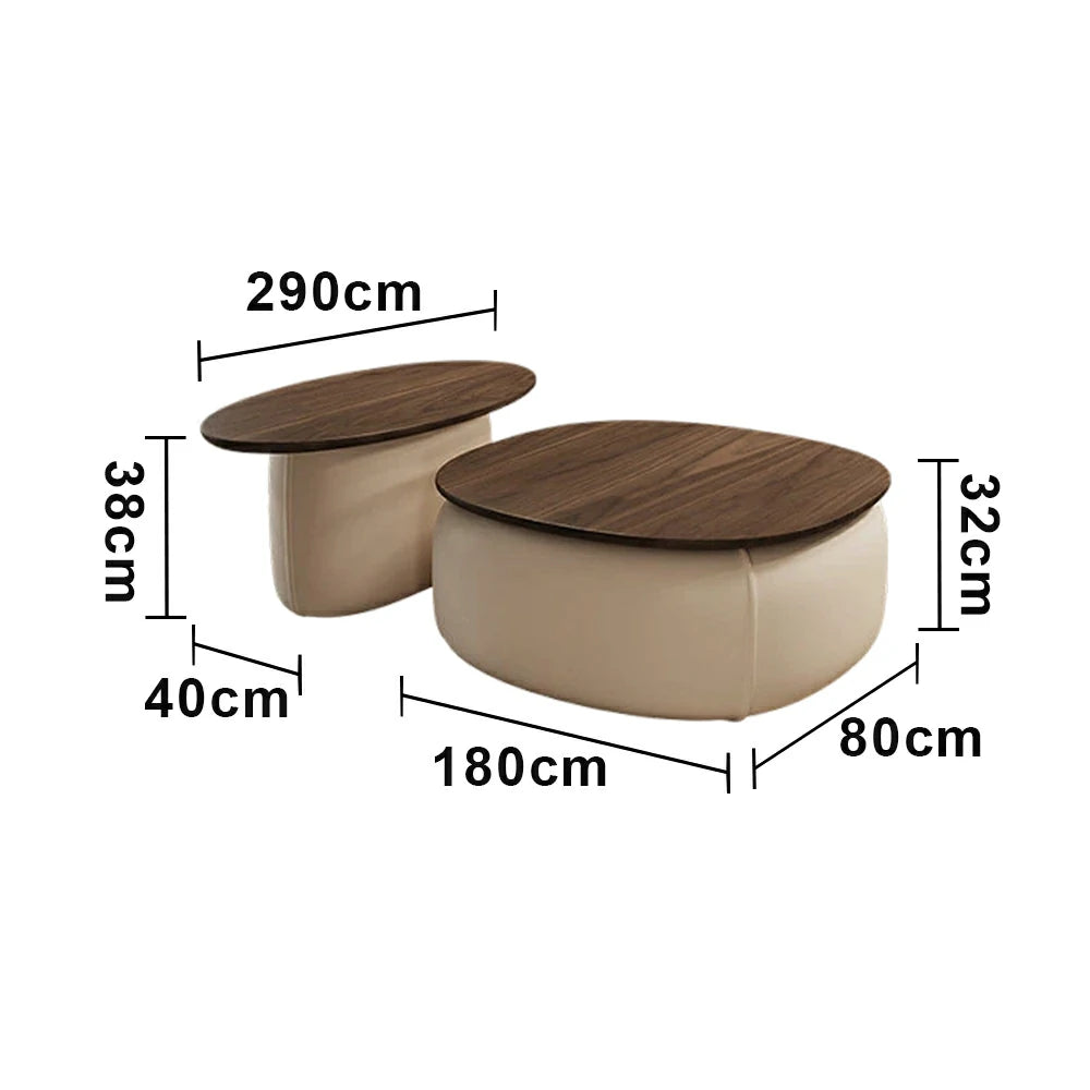 LIVARA Modular Coffee Table Set - Sculptural Rounded Design, Low Profile Stability, Premium Upholstered Base, Modern Minimal Style - Beige Nappa Leather