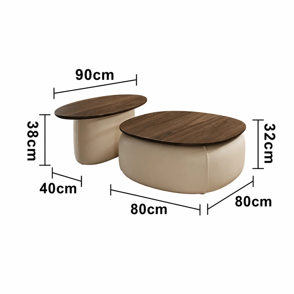 LIVARA Modular Coffee Table Set - Sculptural Rounded Design, Low Profile Stability, Premium Upholstered Base, Modern Minimal Style - Beige Nappa Leather