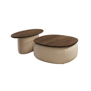 LIVARA Modular Coffee Table Set - Sculptural Rounded Design, Low Profile Stability, Premium Upholstered Base, Modern Minimal Style - Beige Nappa Leather
