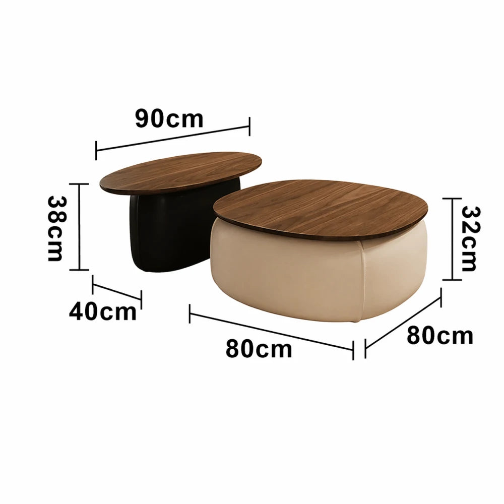 LIVARA Modular Coffee Table Set - Sculptural Rounded Design, Low Profile Stability, Premium Upholstered Base, Modern Minimal Style - White & Black Nappa Leather