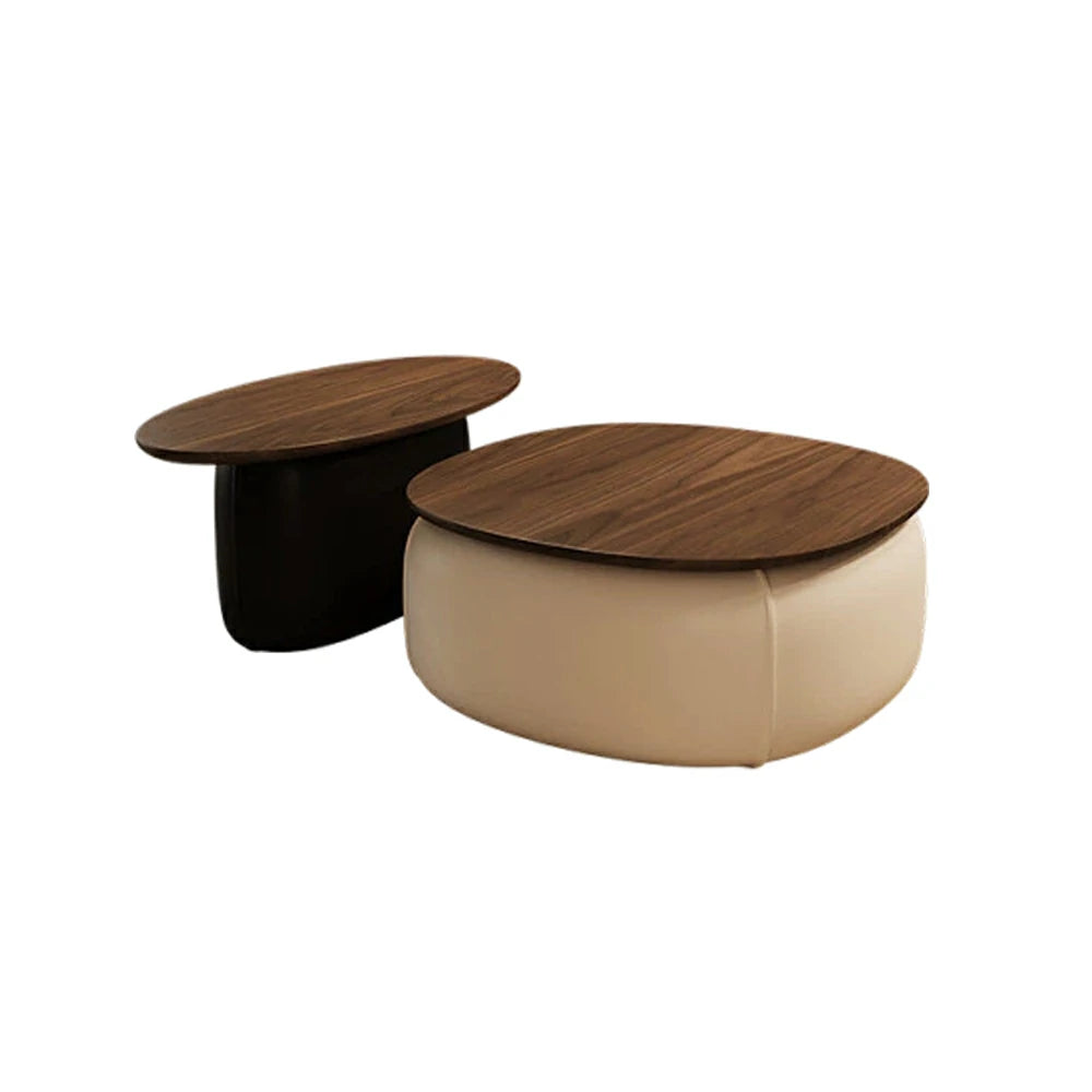 LIVARA Modular Coffee Table Set - Sculptural Rounded Design, Low Profile Stability, Premium Upholstered Base, Modern Minimal Style - White & Black Nappa Leather