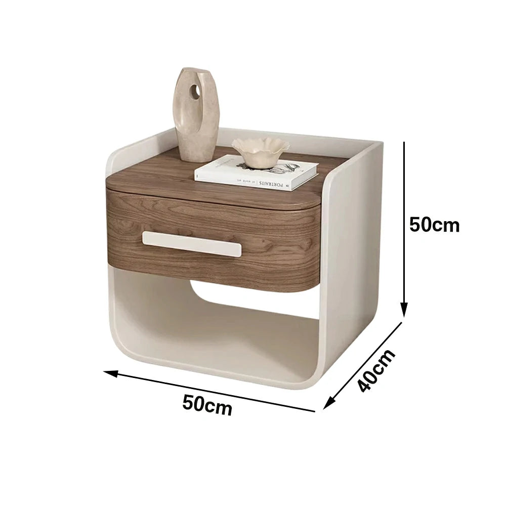 LIVARA Bedside Table - Large Drawer Storage, High-Gloss Piano Finish, Wood-Grain Veneer, Quiet Sliding Rails - White