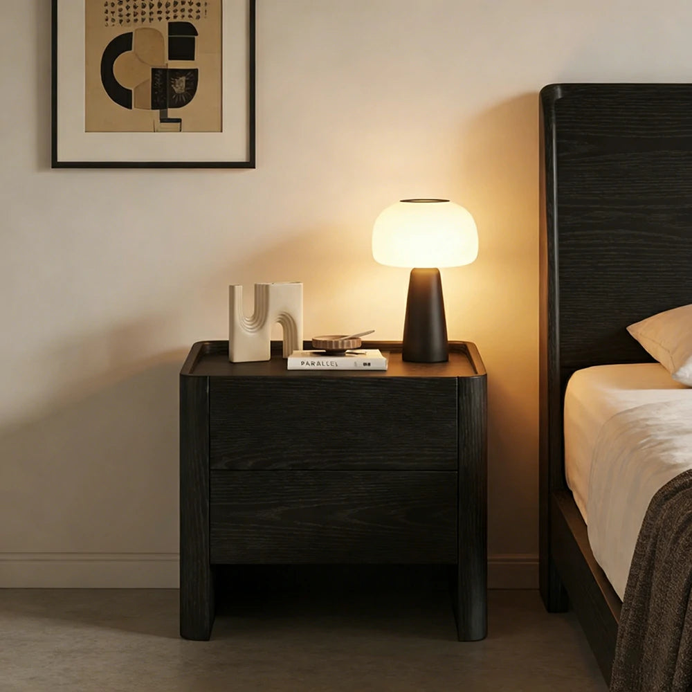 LIVARA Bedside Cabinet Soft-Close Drawer Natural Wood Veneer Hidden Handle Minimalist Design - Black