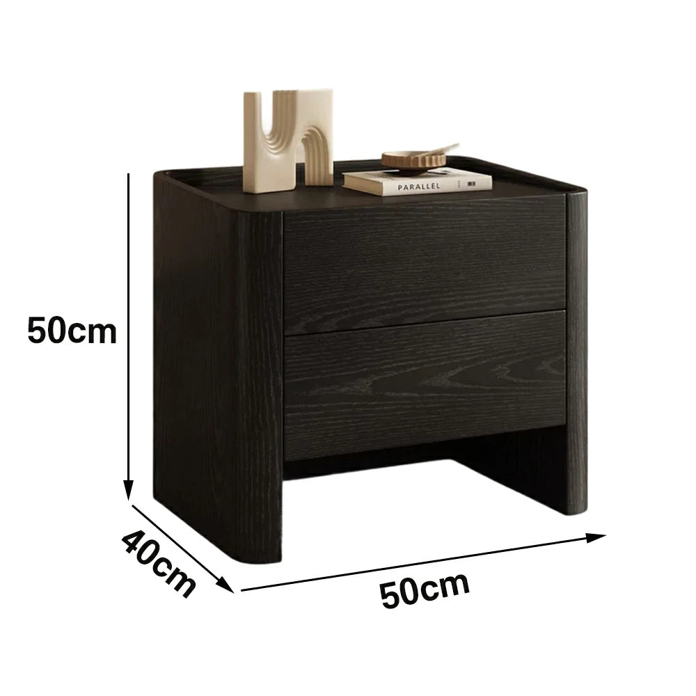 LIVARA Bedside Cabinet Soft-Close Drawer Natural Wood Veneer Hidden Handle Minimalist Design - Black