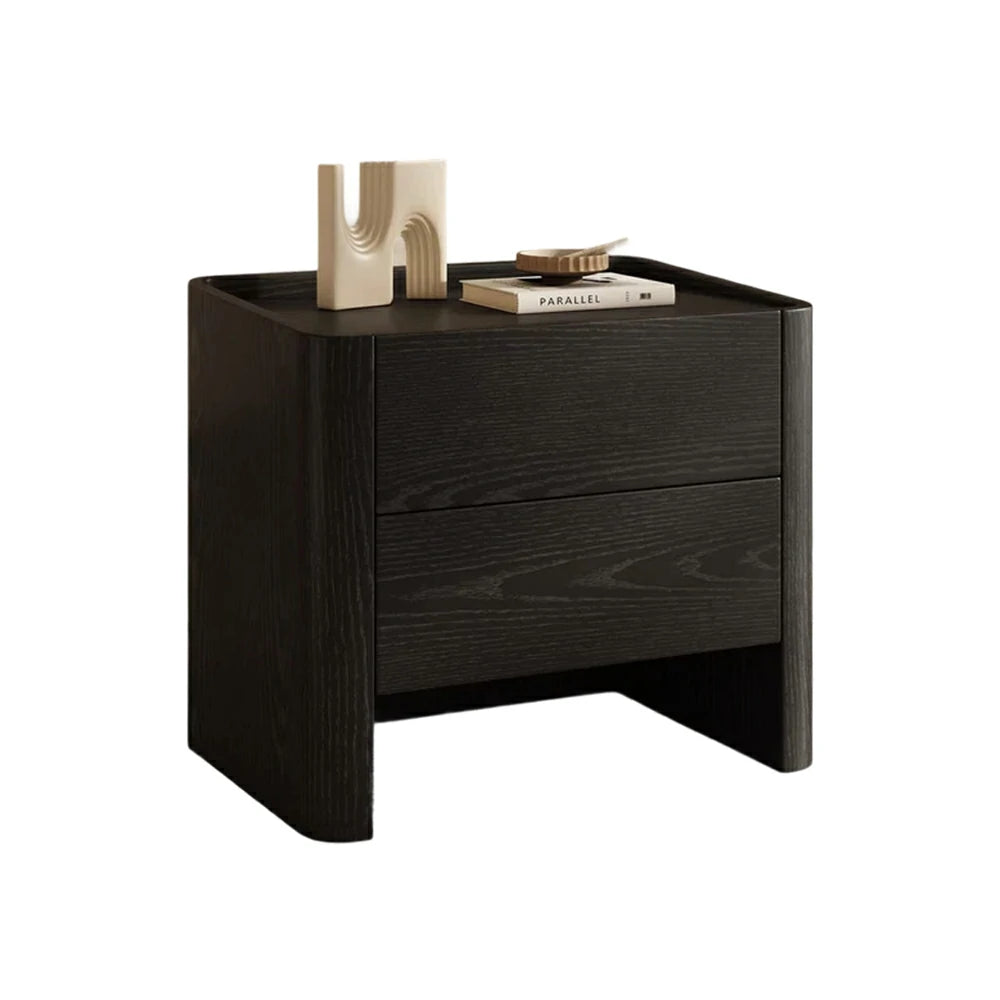 LIVARA Bedside Cabinet Soft-Close Drawer Natural Wood Veneer Hidden Handle Minimalist Design - Black