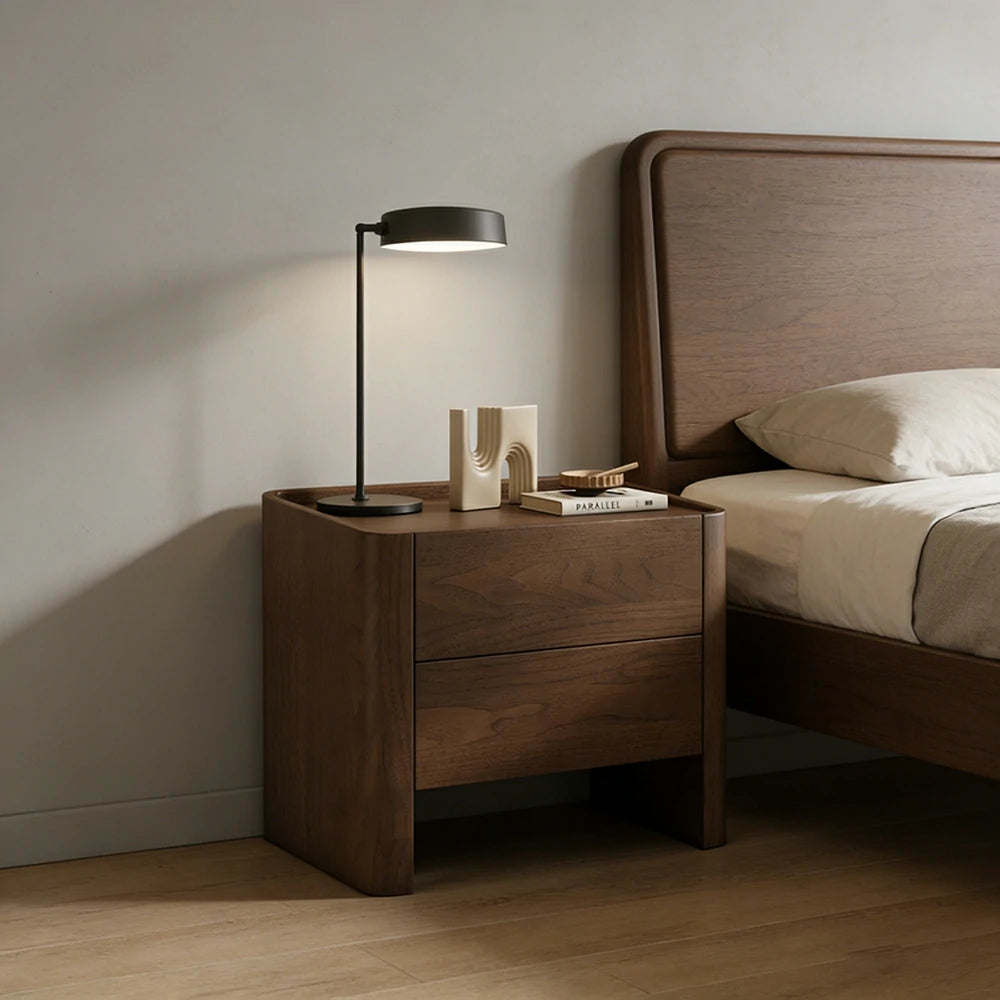 LIVARA Bedside Cabinet Soft-Close Drawer Natural Wood Veneer Hidden Handle Minimalist Design - Walnut