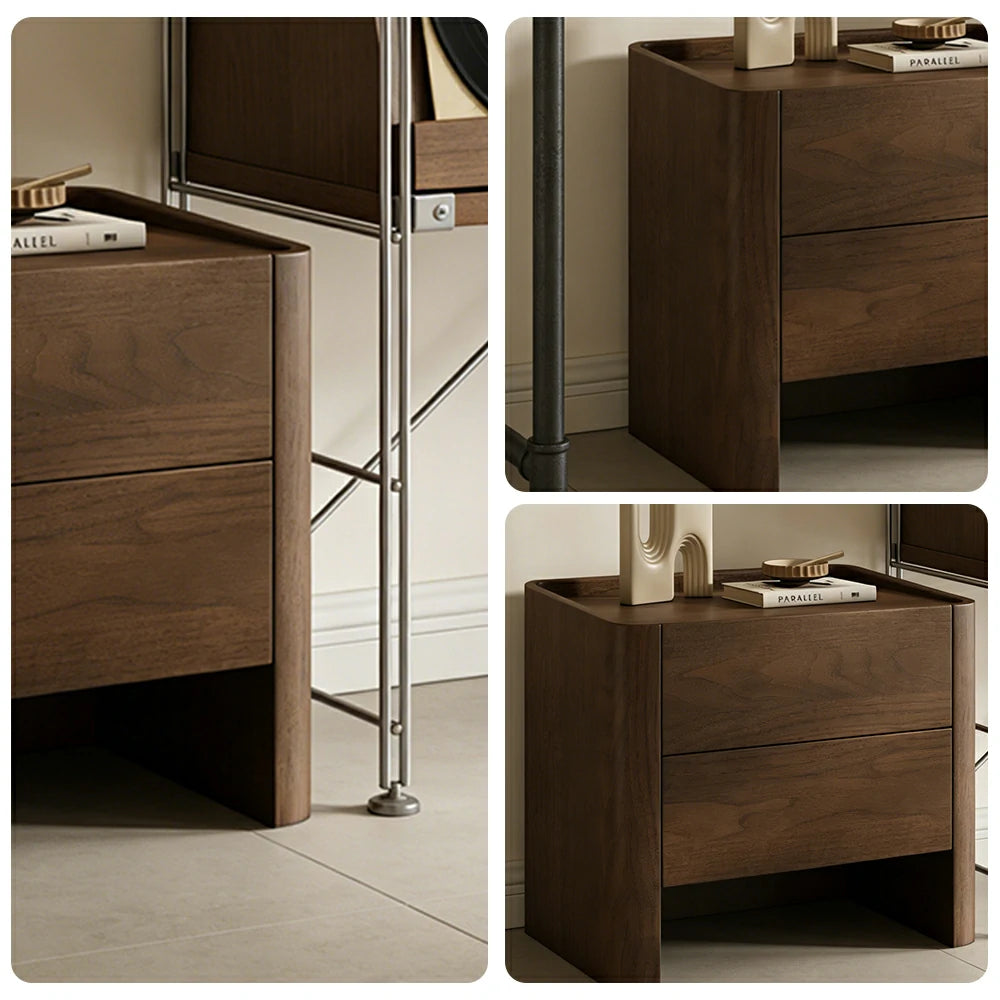 LIVARA Bedside Cabinet Soft-Close Drawer Natural Wood Veneer Hidden Handle Minimalist Design - Walnut