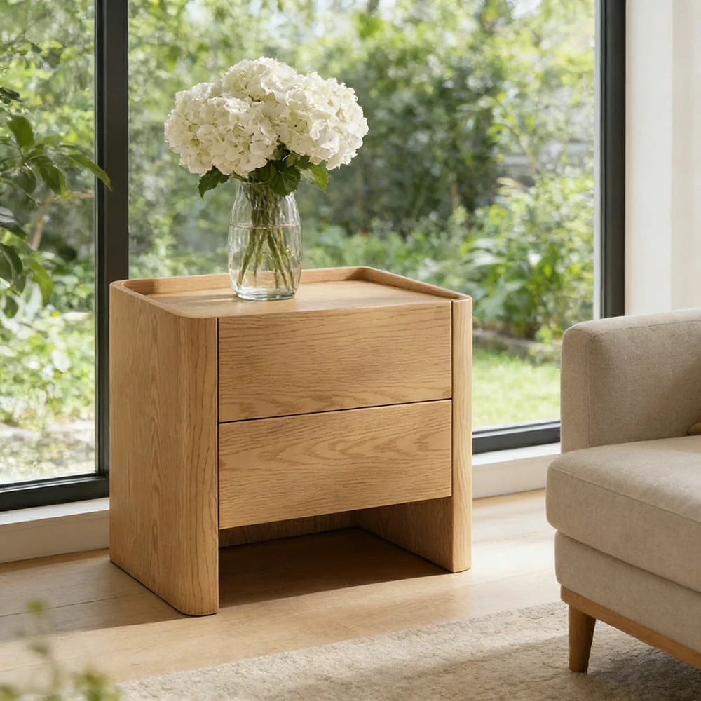 LIVARA Bedside Cabinet Soft-Close Drawer Natural Wood Veneer Hidden Handle Minimalist Design - Wood