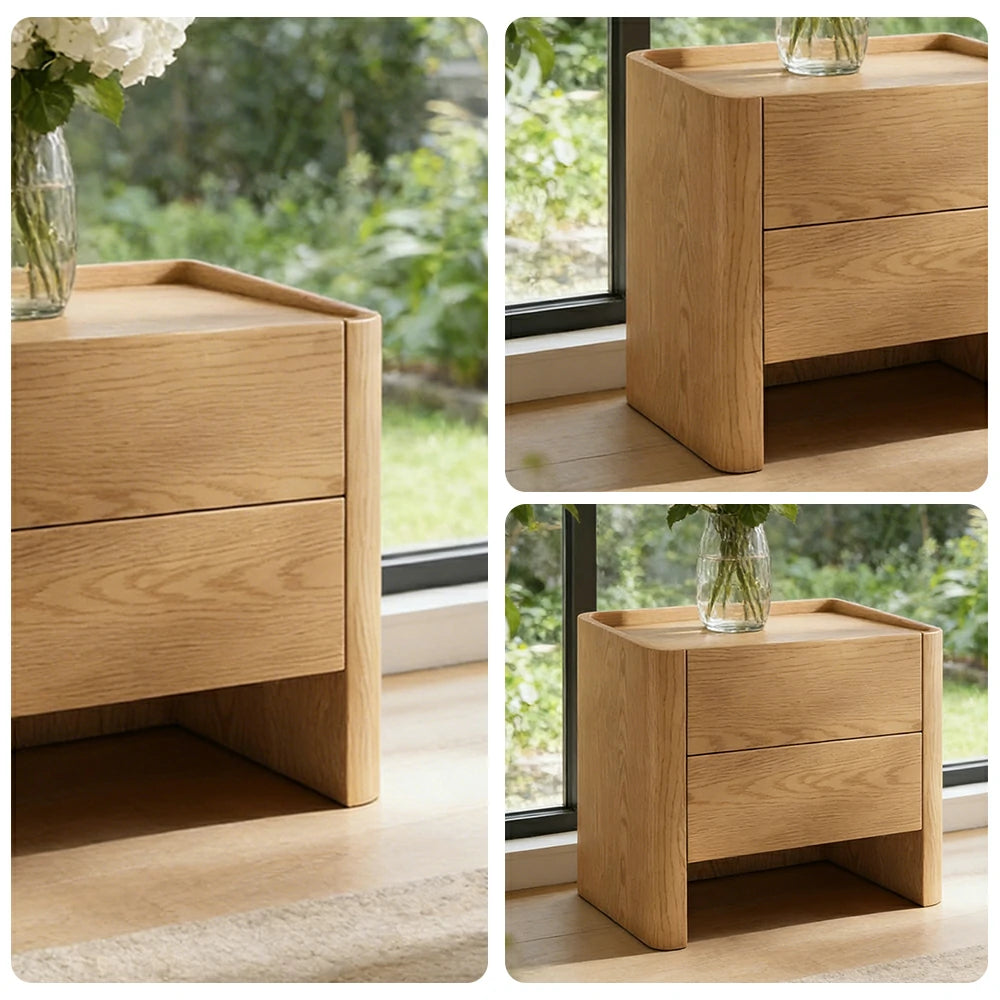 LIVARA Bedside Cabinet Soft-Close Drawer Natural Wood Veneer Hidden Handle Minimalist Design - Wood