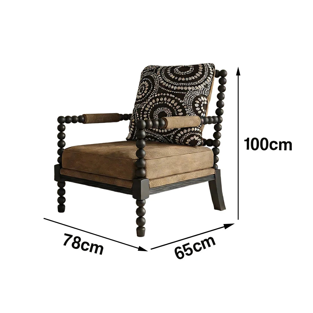 LIVARA Sofa Chair - Solid Wood Frame, Tree Ring Circular Design, Comfortable Accent Seating for Living Room or Bedroom - Coffee