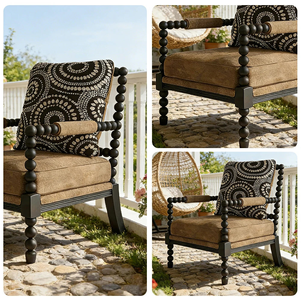 LIVARA Sofa Chair - Solid Wood Frame, Tree Ring Circular Design, Comfortable Accent Seating for Living Room or Bedroom - Coffee
