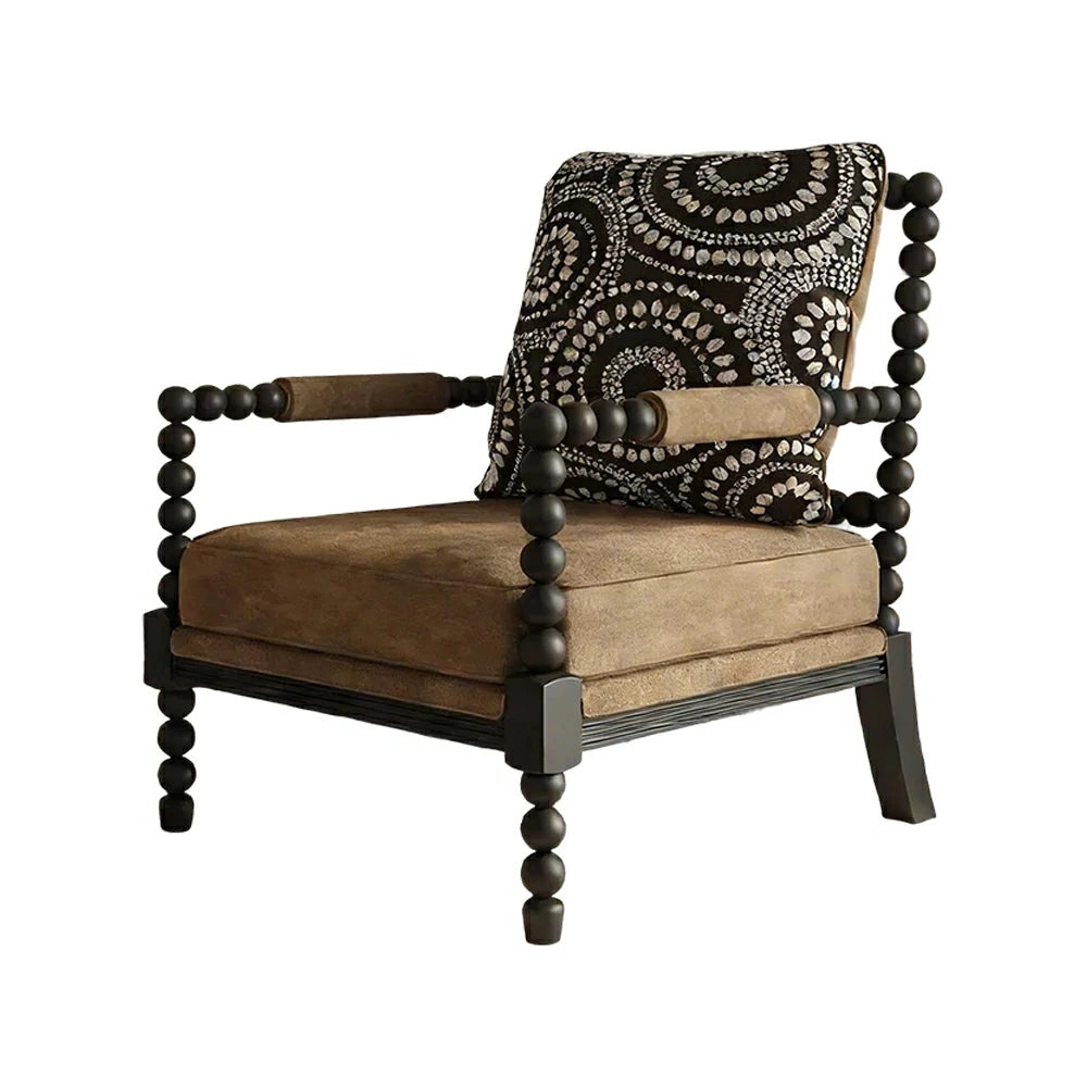 LIVARA Sofa Chair - Solid Wood Frame, Tree Ring Circular Design, Comfortable Accent Seating for Living Room or Bedroom - Coffee