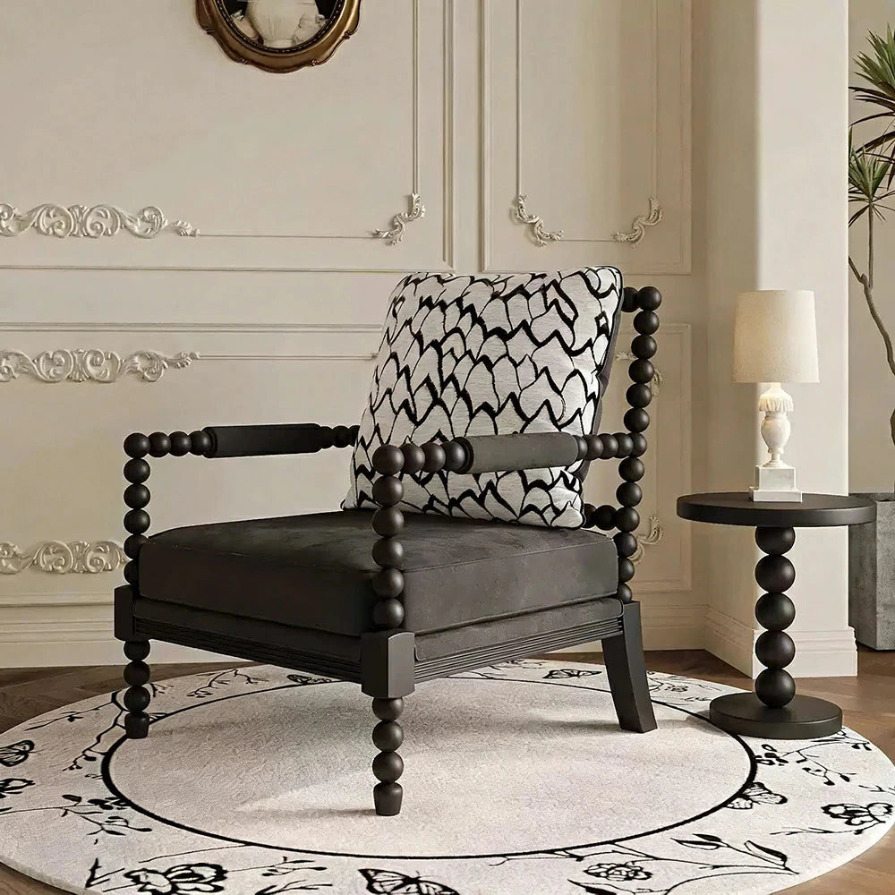 LIVARA Sofa Chair - Feather Jacquard Pattern, Solid Wood Frame, Comfortable Accent Seating for Living Room or Bedroom - Black