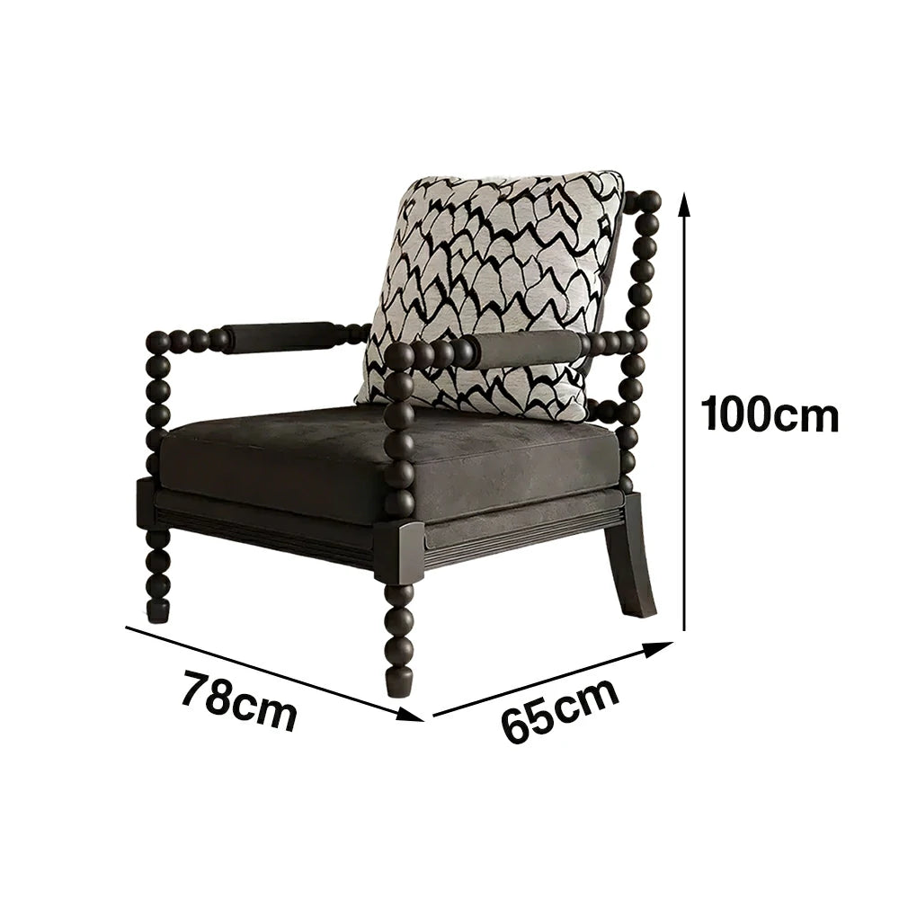 LIVARA Sofa Chair - Feather Jacquard Pattern, Solid Wood Frame, Comfortable Accent Seating for Living Room or Bedroom - Black