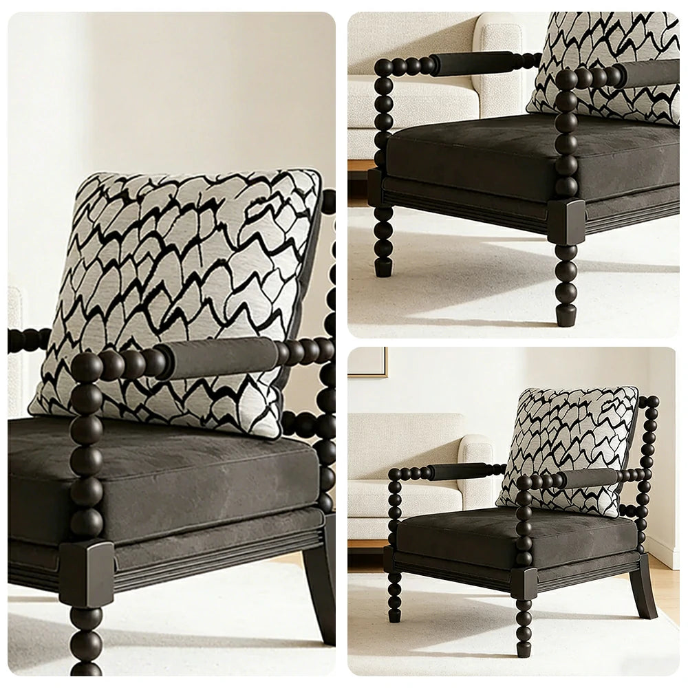 LIVARA Sofa Chair - Feather Jacquard Pattern, Solid Wood Frame, Comfortable Accent Seating for Living Room or Bedroom - Black