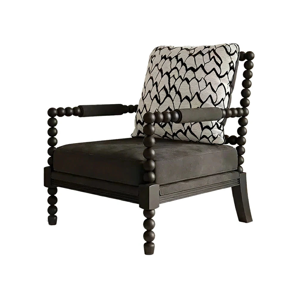 LIVARA Sofa Chair - Feather Jacquard Pattern, Solid Wood Frame, Comfortable Accent Seating for Living Room or Bedroom - Black