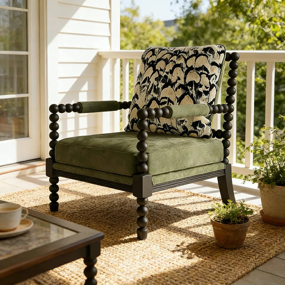 LIVARA Sofa Chair - Feather Jacquard Pattern, Solid Wood Frame, Comfortable Accent Seating for Living Room or Bedroom - Green
