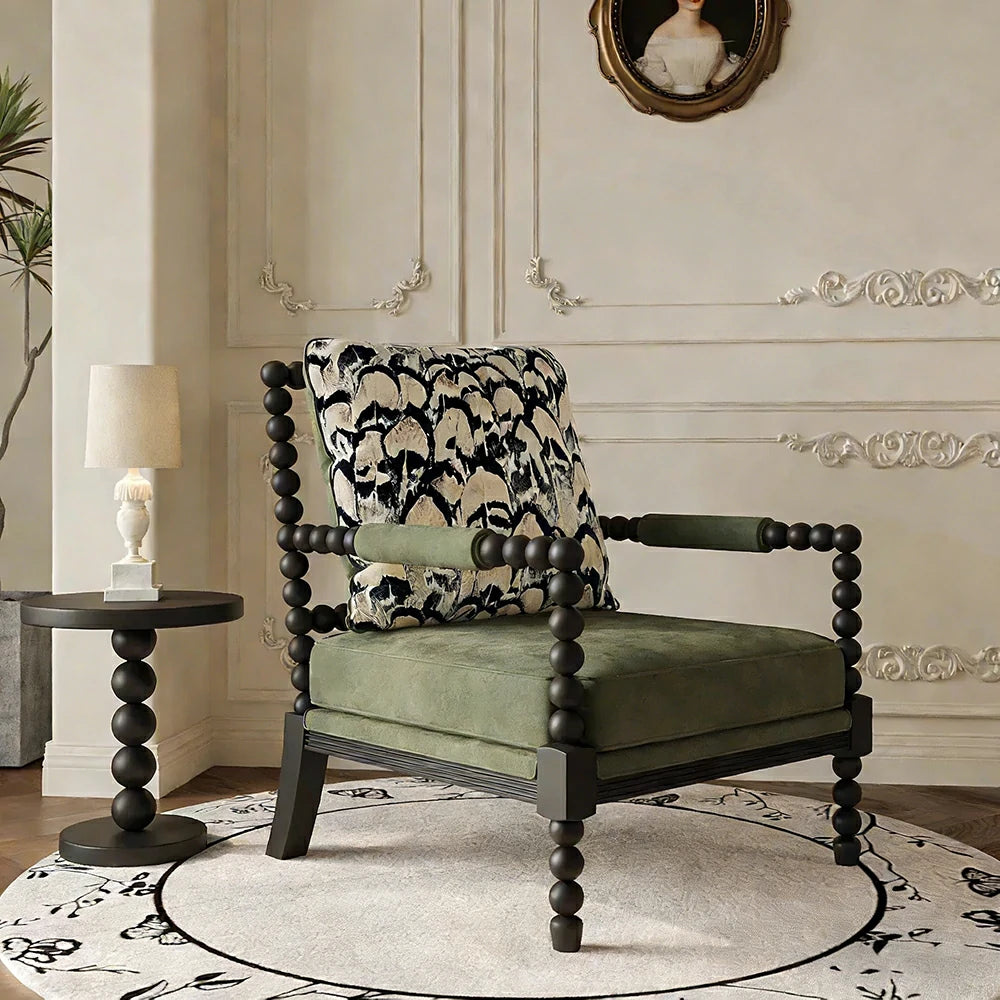 LIVARA Sofa Chair - Feather Jacquard Pattern, Solid Wood Frame, Comfortable Accent Seating for Living Room or Bedroom - Green